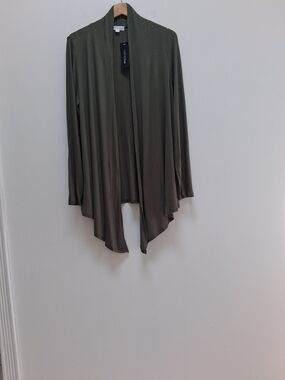 Free To Live Women's Lightweight Open-Front Draped Cardigan in Olive  XXL  NWT